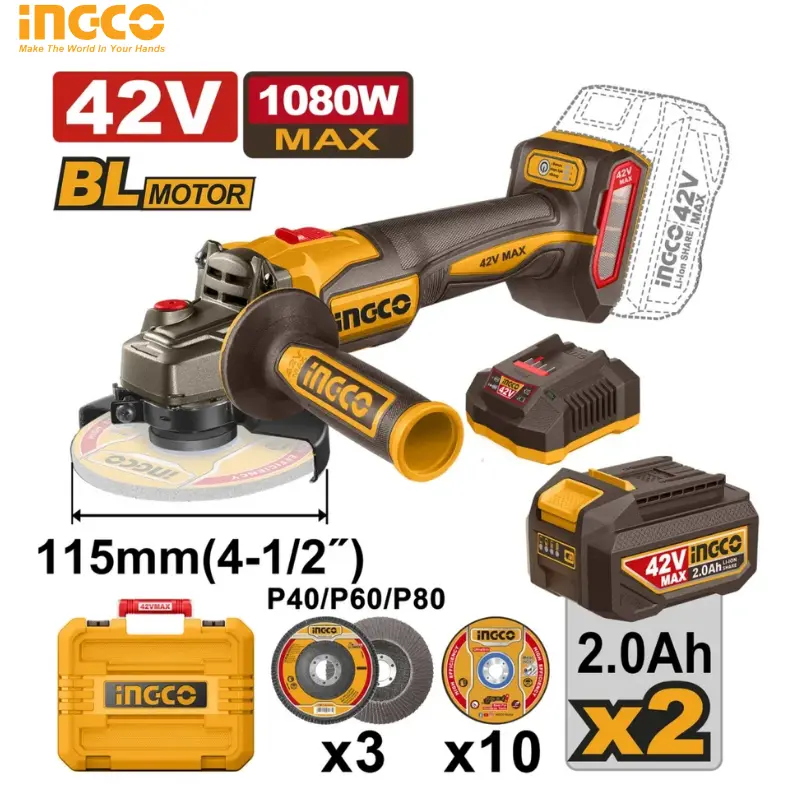 MEULE À DISQUE SANS FIL 42V AVEC 2 BATTERIES 2,0 AH 42V CAGLI4108112