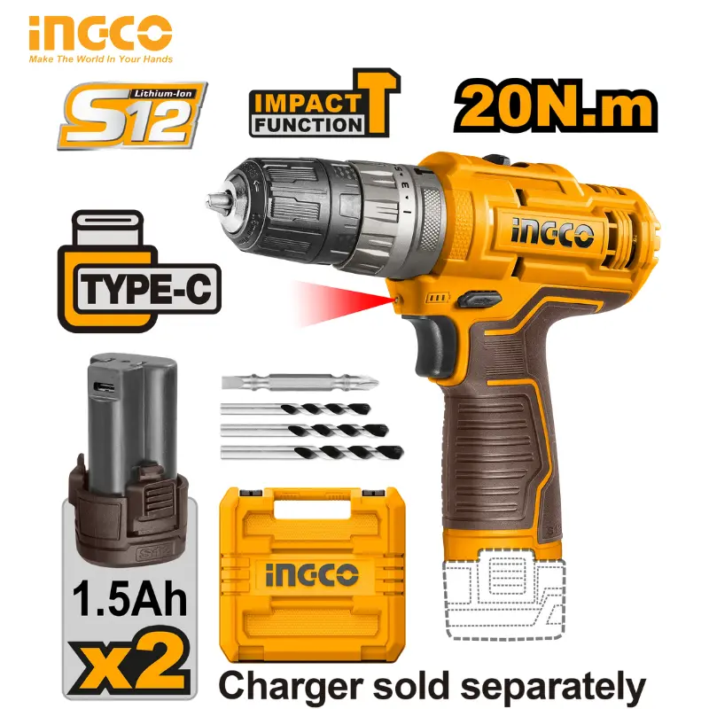 PERCEUSE VISSEUSE SANS FIL 12V LITHIUM-ION INGCO CIDLI12202