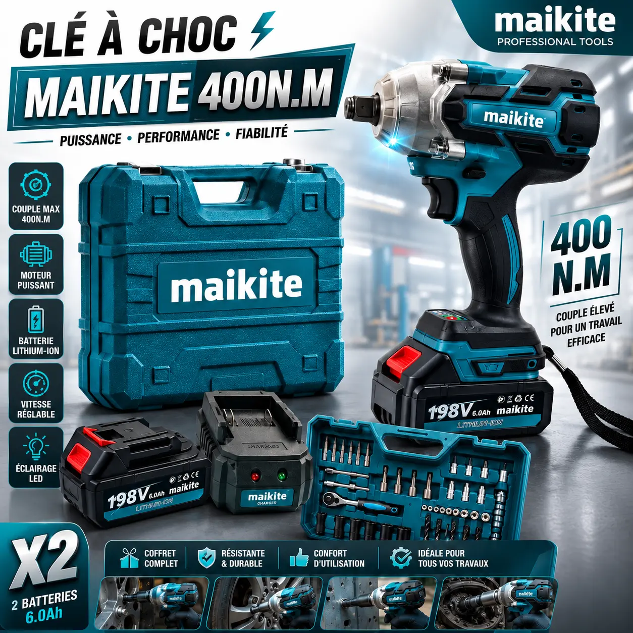 CLÉ À CHOC MAIKITE DOUBLE BATTERIE 400N.M