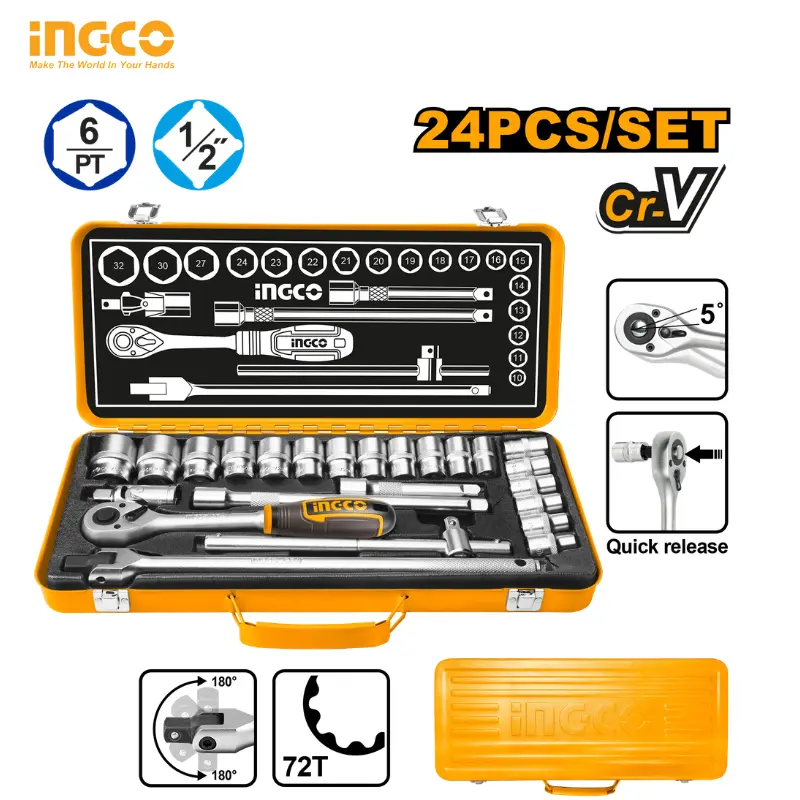 JEU DE 24 DOUILLES 1/2" INGCO HKTS12242