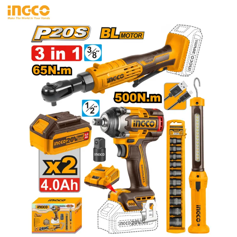 PACK 20V INGCO 2 CLE A CHOC BRUSHLESS COSLI240461